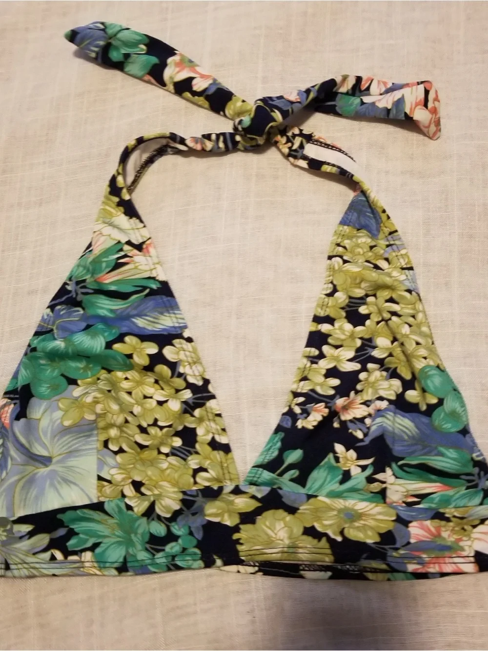 Prestige Kid’s Large Navy Two-Piece Bikini Set With A Multicolor Floral Pattern